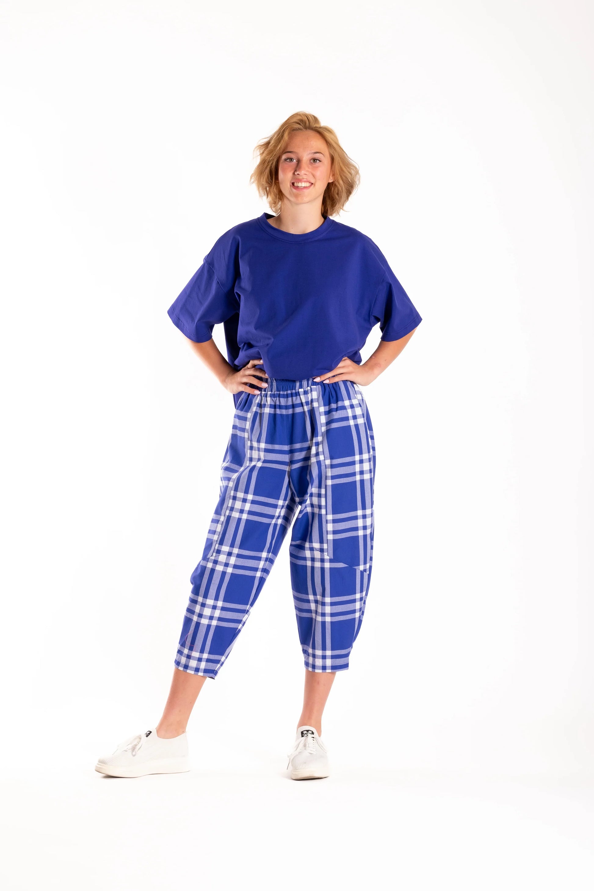 DEEANNE HOBBS ADVOCATE PANTS - TARTAN BLUE - THE VOGUE STORE
