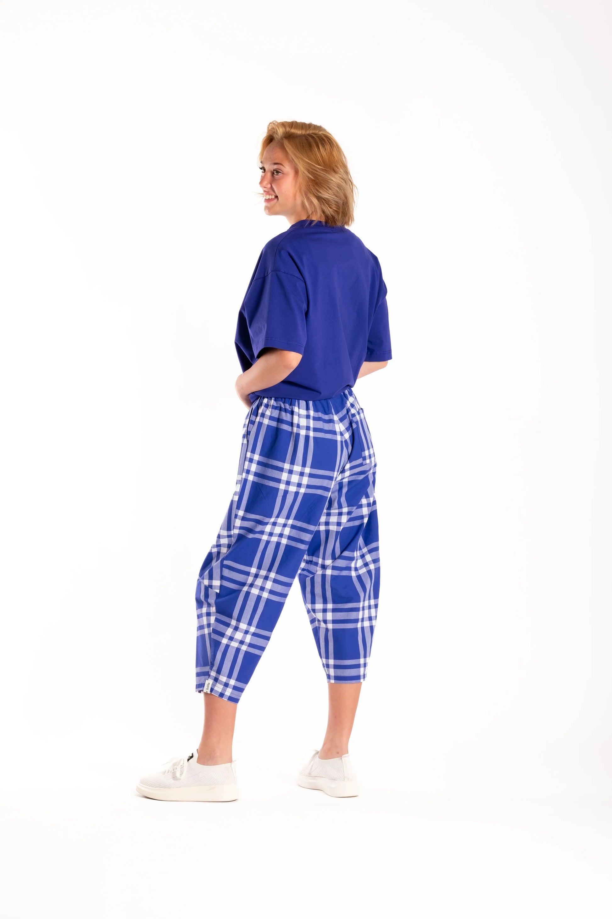 DEEANNE HOBBS ADVOCATE PANTS - TARTAN BLUE - THE VOGUE STORE