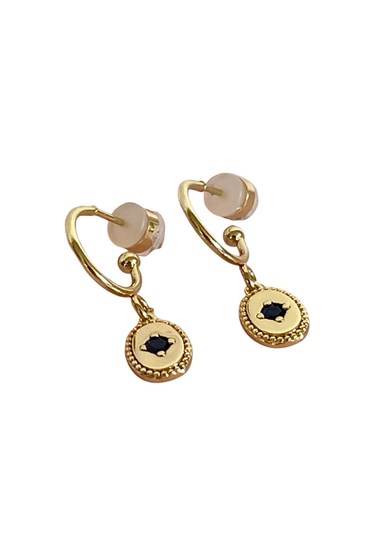 PENNY FOGGO LITTLE BLUE OVAL STAR HALF HOOPS - THE VOGUE STORE