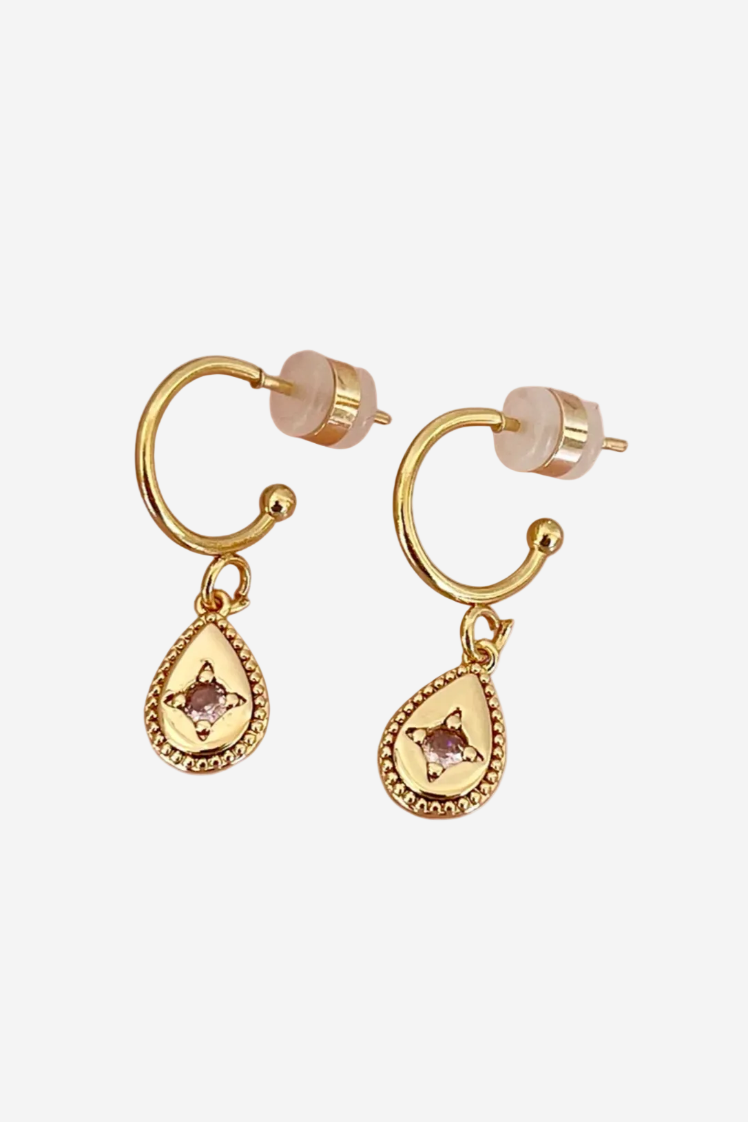 PENNY FOGGO SWEET PINK GLASS TEARDROP HALF HOOPS - THE VOGUE STORE