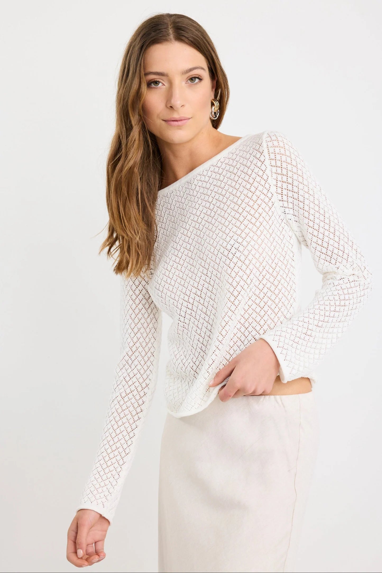 IVY + JACK PATIO IVORY BOAT NECK CROCHET KNIT JUMPER - THE VOGUE STORE