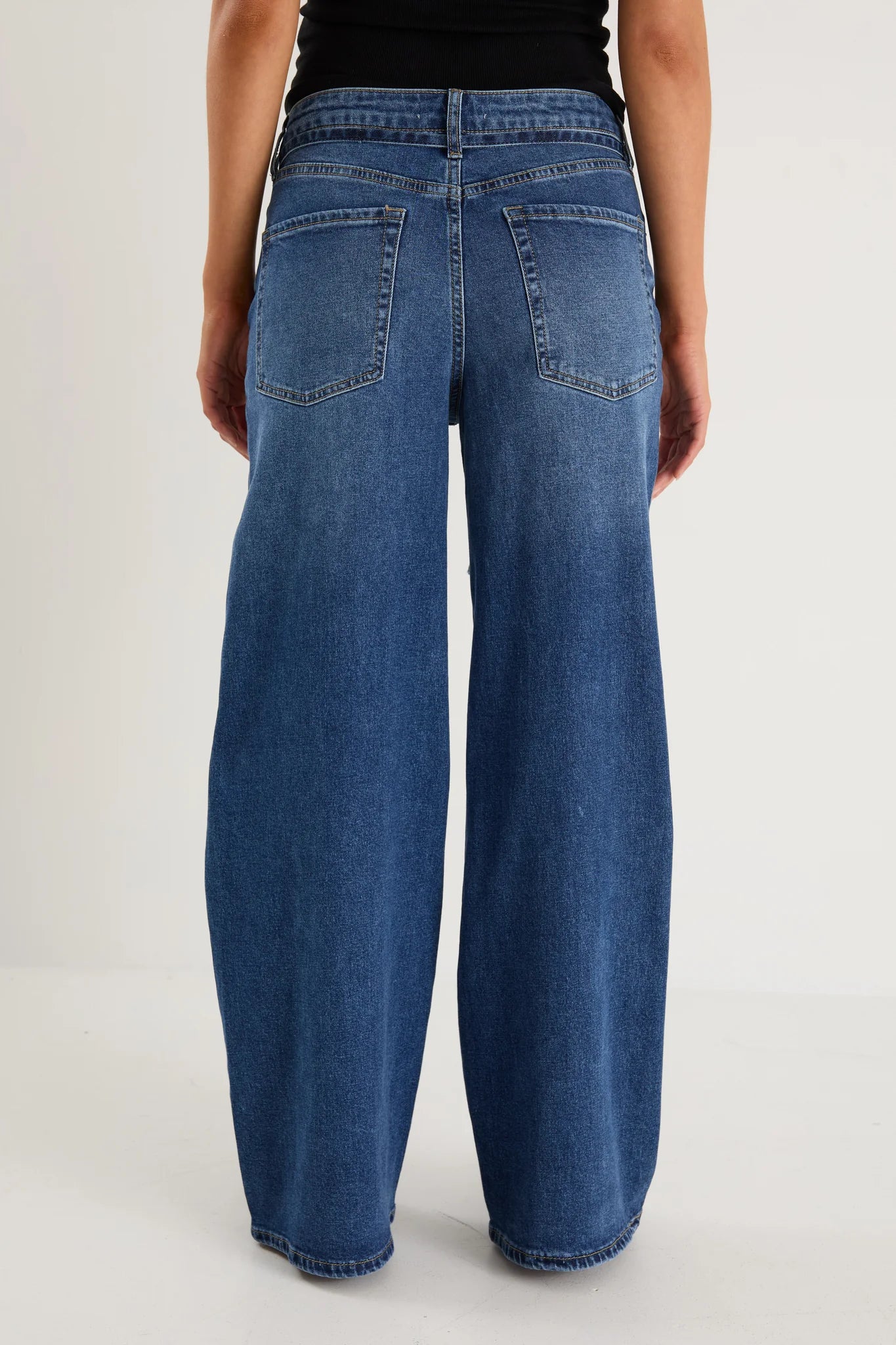 STORIES BE TOLD COLLEGE DEEP BLUE WIDE LEG TIE BELT JEAN - THE VOGUE STORE