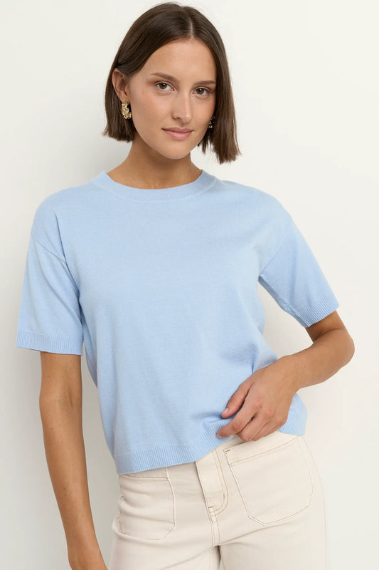 AMONG THE BRAVE PRECISE SKY BLUE SS KNITTED TEE - THE VOGUE STORE