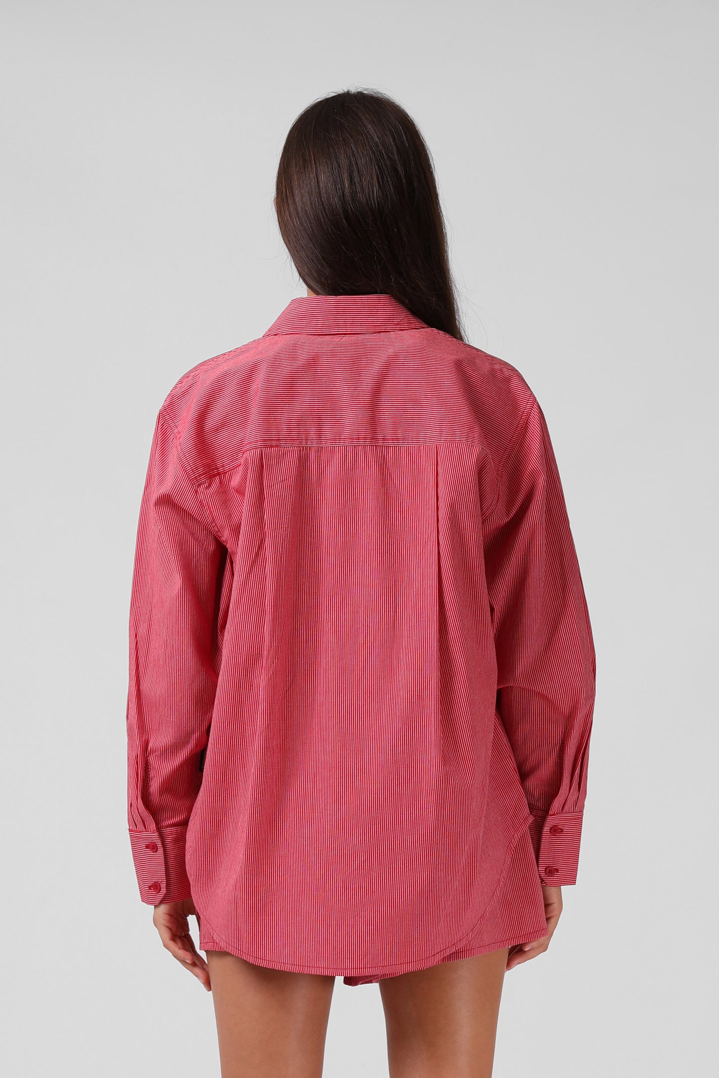 RPM OVERSIZE SHIRT - RED PINSTRIPE - THE VOGUE STORE