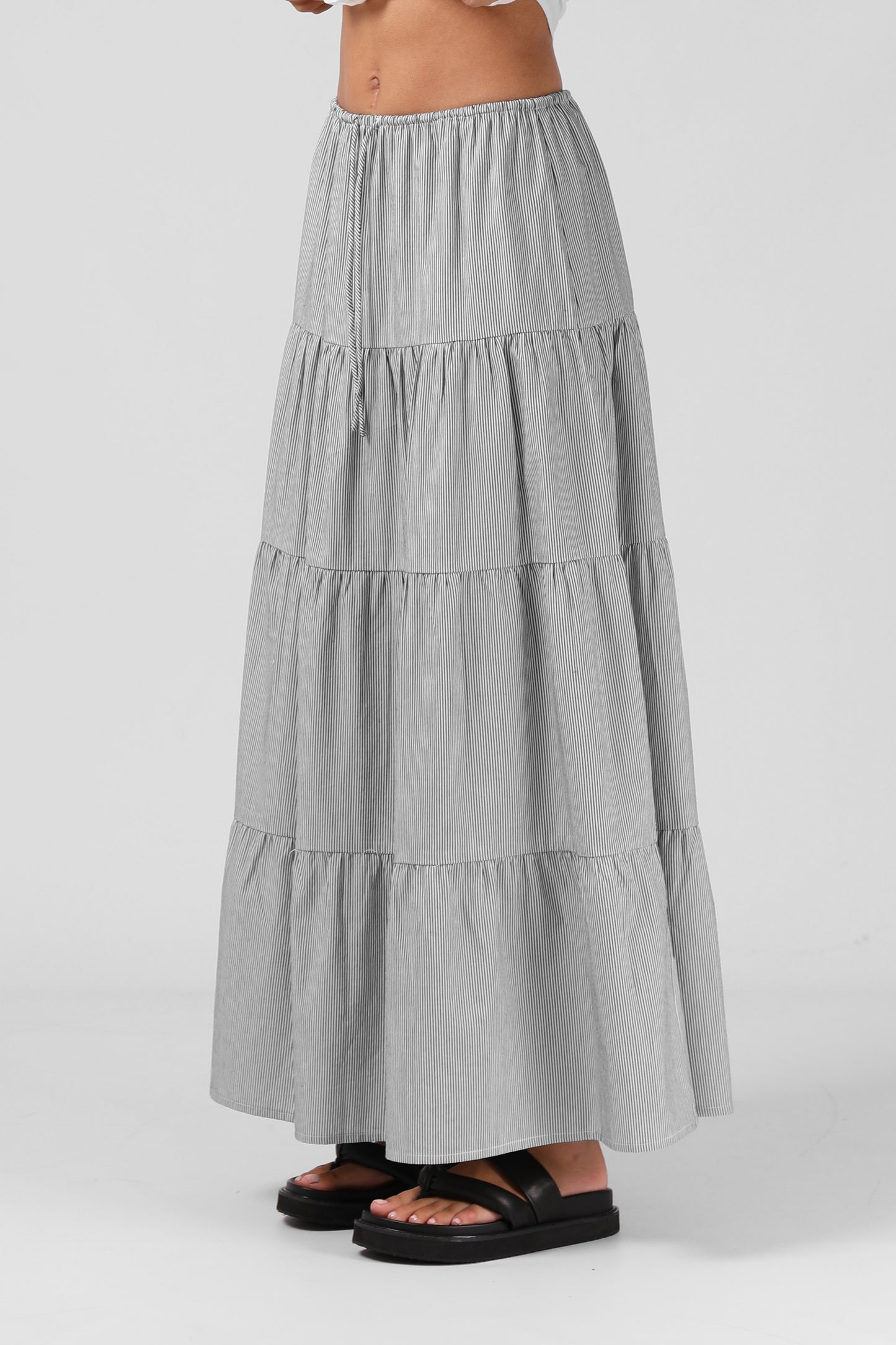 RPM RUBY MAXI SKIRT - B/W PINSTRIPE - THE VOGUE STORE