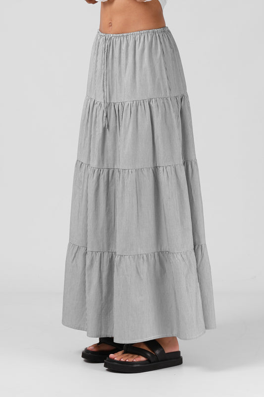 RPM RUBY MAXI SKIRT - B/W PINSTRIPE - THE VOGUE STORE