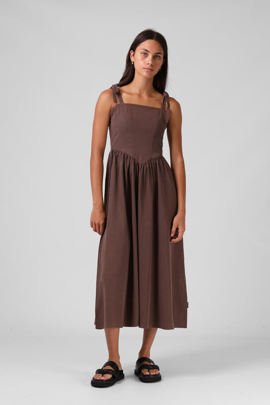 RPM SOFIA MIDI DRESS - CHOCOLATE - THE VOGUE STORE