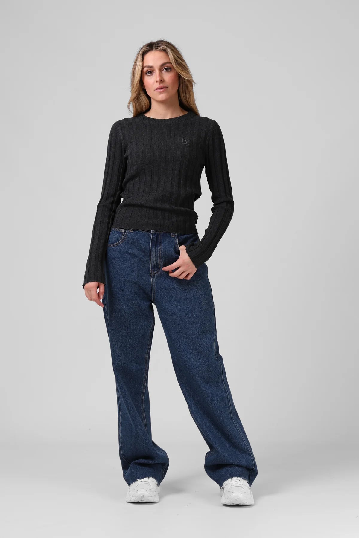 RPM KNITTED L/S - BLACK MARL - THE VOGUE STORE