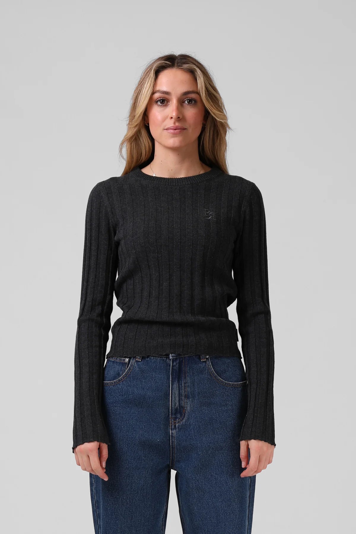 RPM KNITTED L/S - BLACK MARL - THE VOGUE STORE