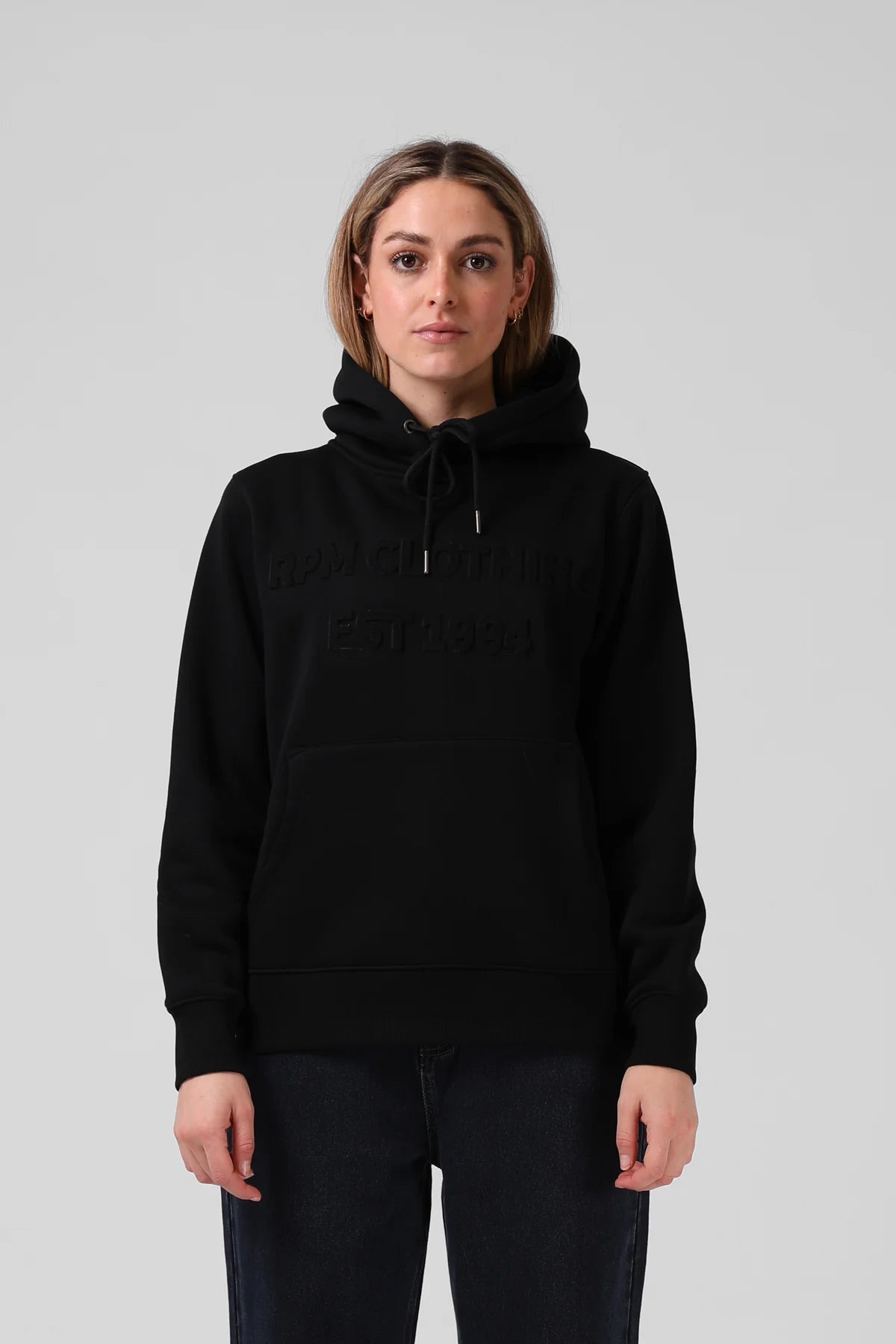 RPM EMBOSS PRINT HOOD - BLACK - THE VOGUE STORE