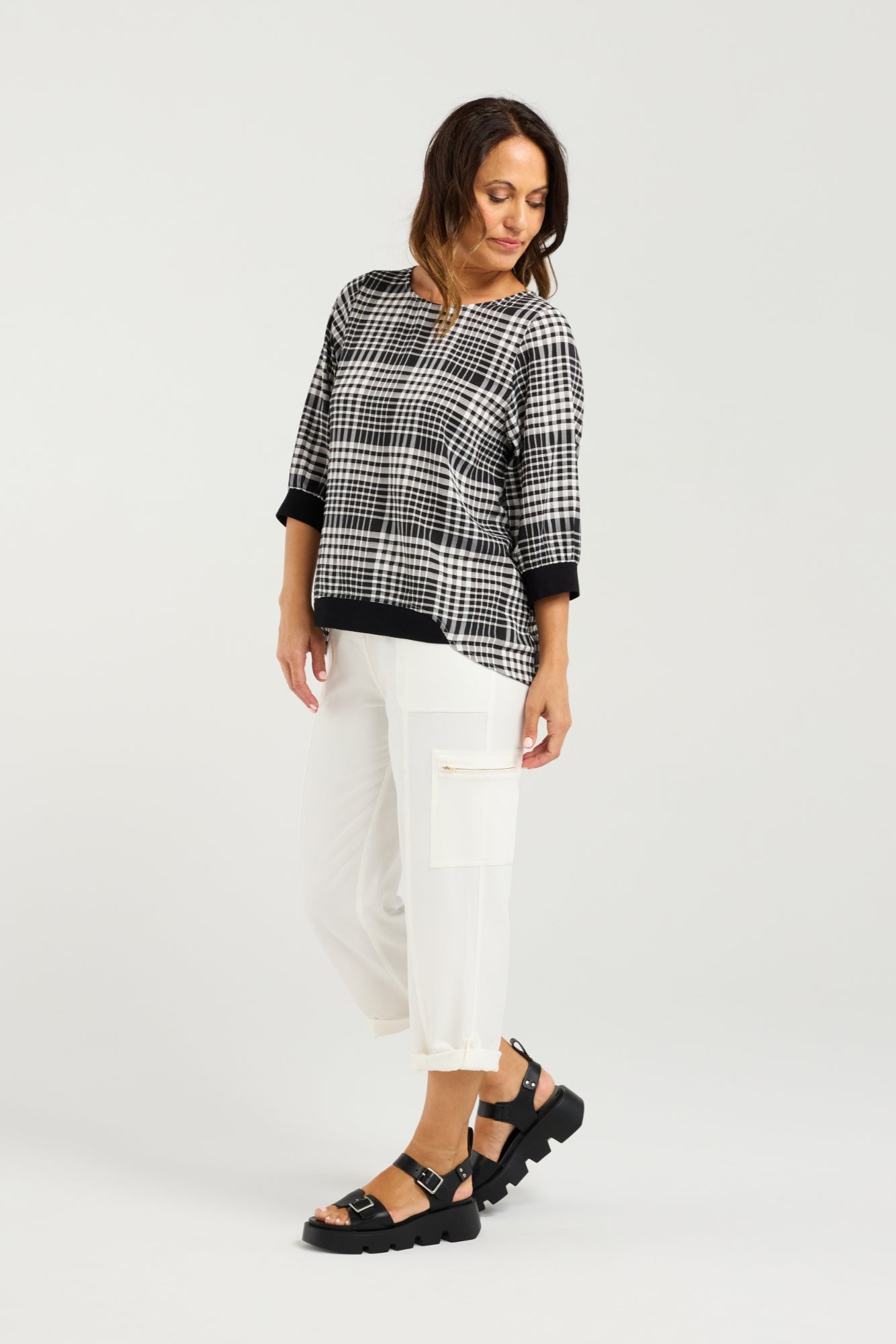 SEDUCE TAYLOR TOP - BLACK CHECK - THE VOGUE STORE