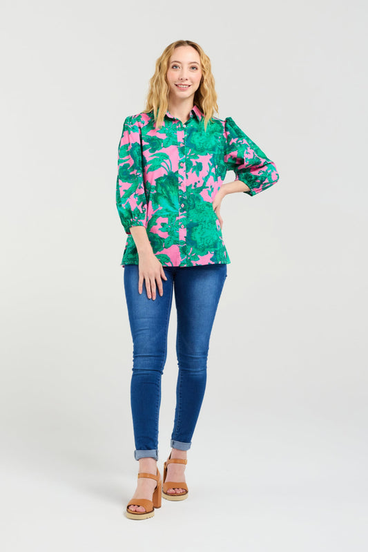 SEDUCE JULIETTE BLOUSE - PINK JUNGLE - THE VOGUE STORE