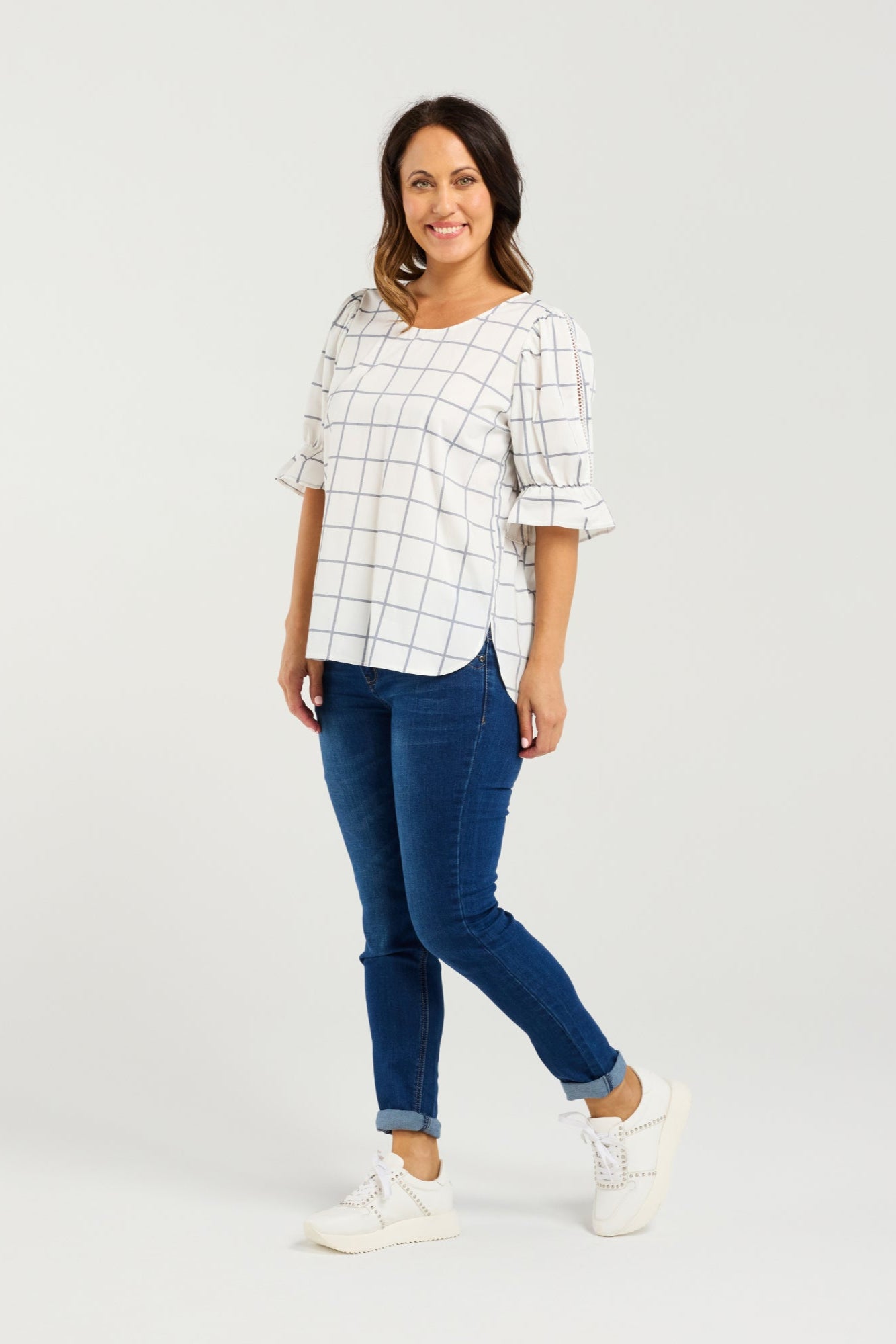 SEDUCE SADIE TOP - WHITE GRID - THE VOGUE STORE