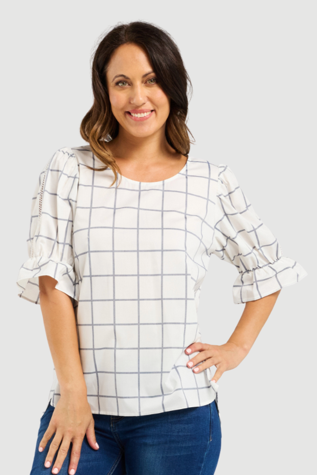 SEDUCE SADIE TOP - WHITE GRID - THE VOGUE STORE