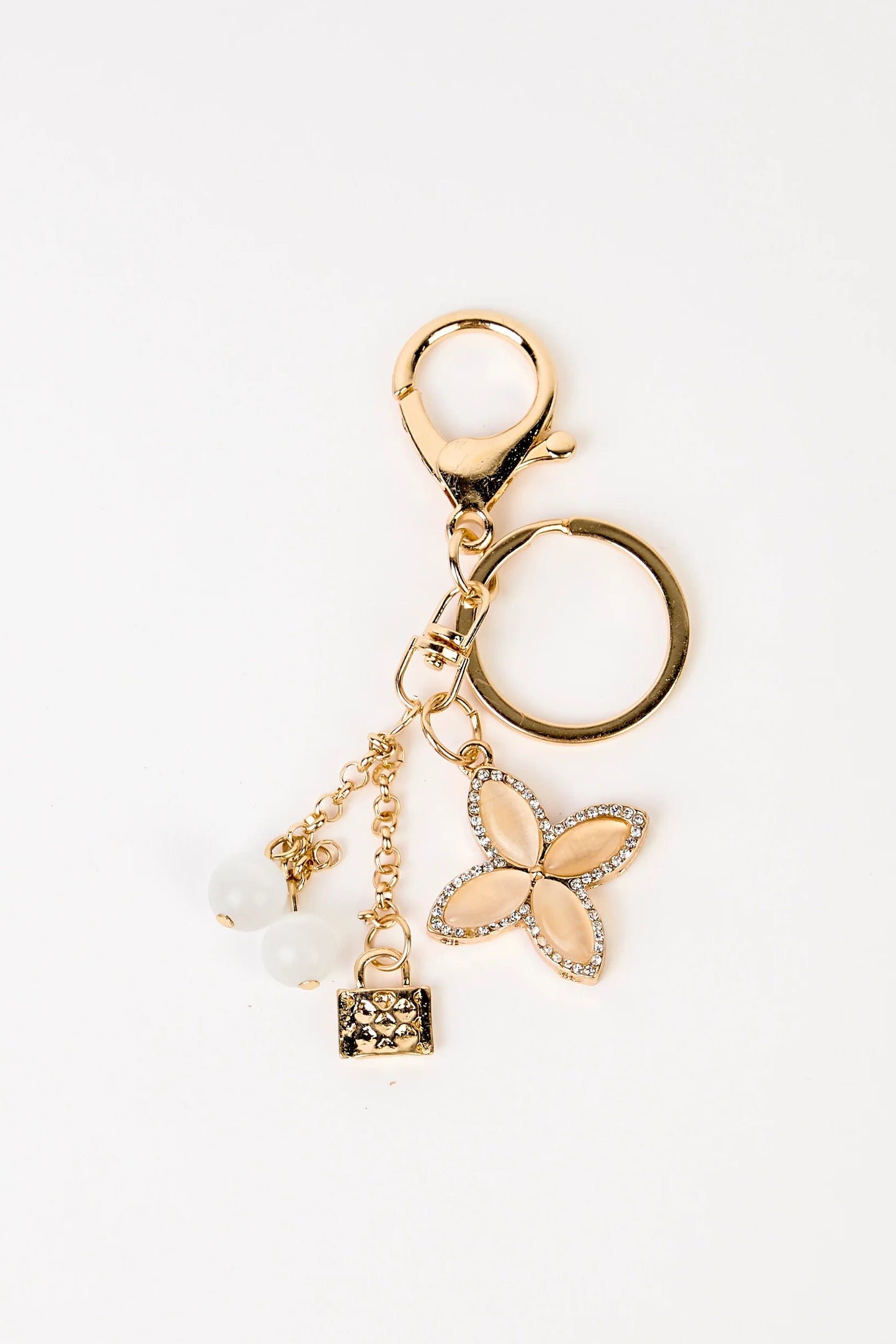 STELLA + GEMMA KEY CHAIN GOLD - CRYSTAL FLOWER & LOCK - THE VOGUE STORE