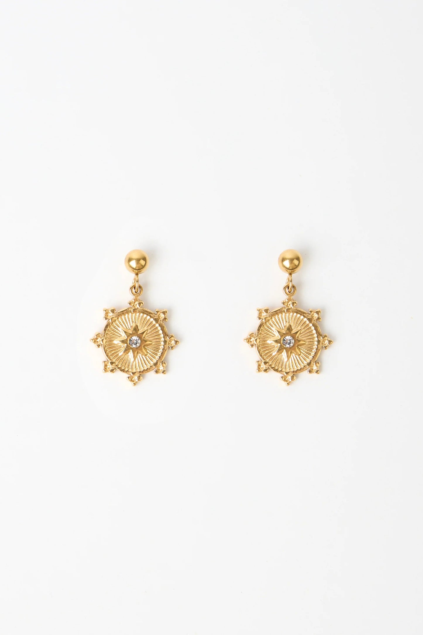 STELLA + GEMMA EARRINGS - GOLD MEDALLION WITH STARS & CRYSTALS - THE VOGUE STORE