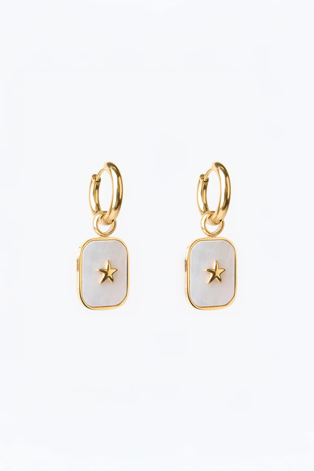 STELLA + GEMMA EARRINGS - GOLD SHELL SQUARE PENDENT WITH MINI STAR - THE VOGUE STORE