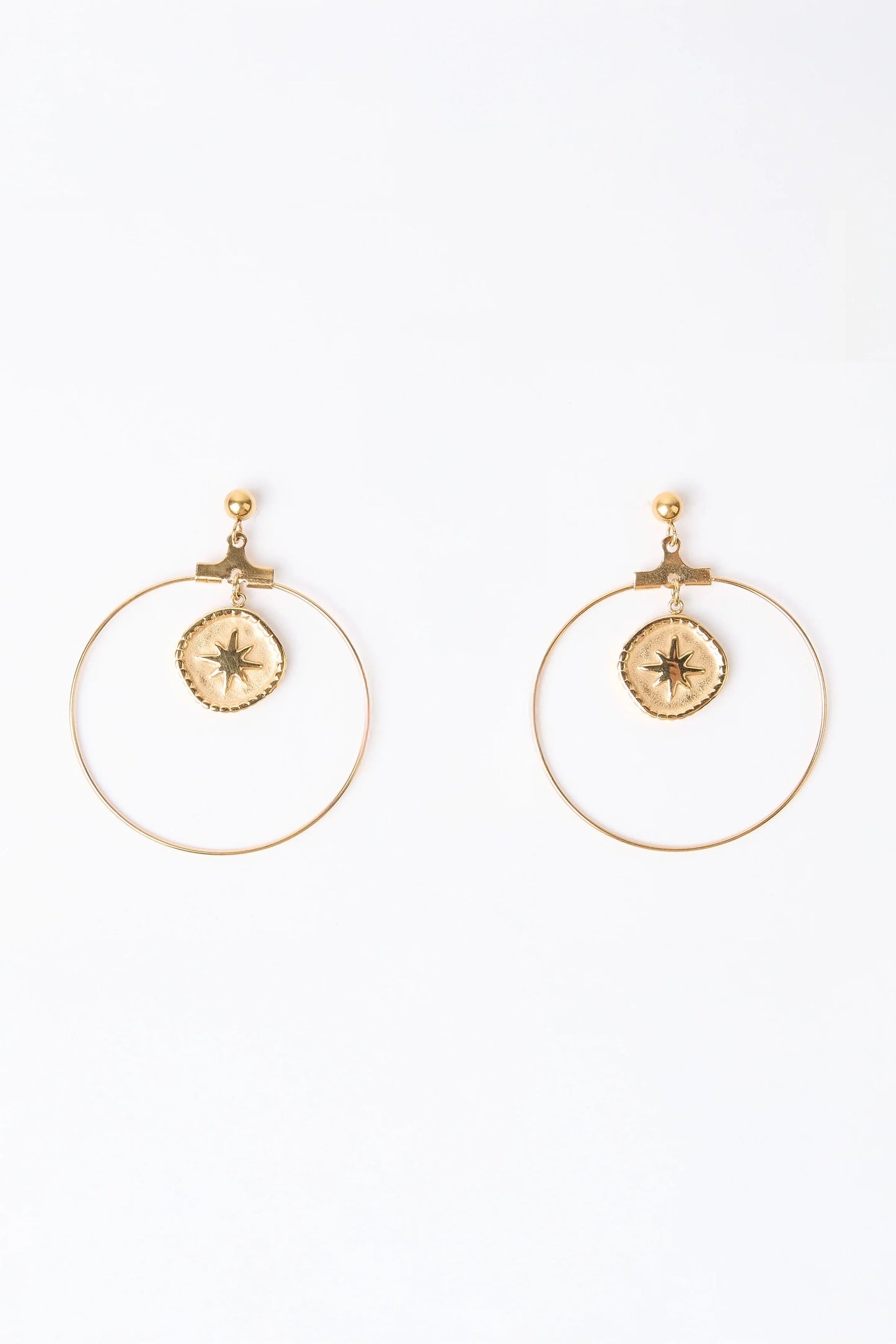 STELLA + GEMMA EARRING - GOLD HOOP WITH CENTRE PENDENT STAR - THE VOGUE STORE