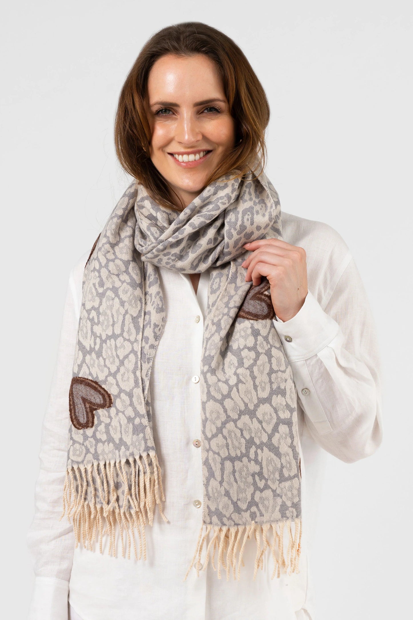 STELLA + GEMMA SCARF GREY HEARTS - THE VOGUE STORE