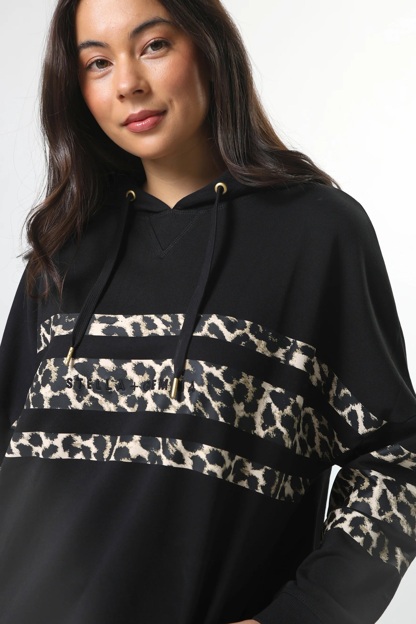 STELLA + GEMMA NEWPORT HOODIE BLACK LEOPARD ICON STRIPE - THE VOGUE STORE