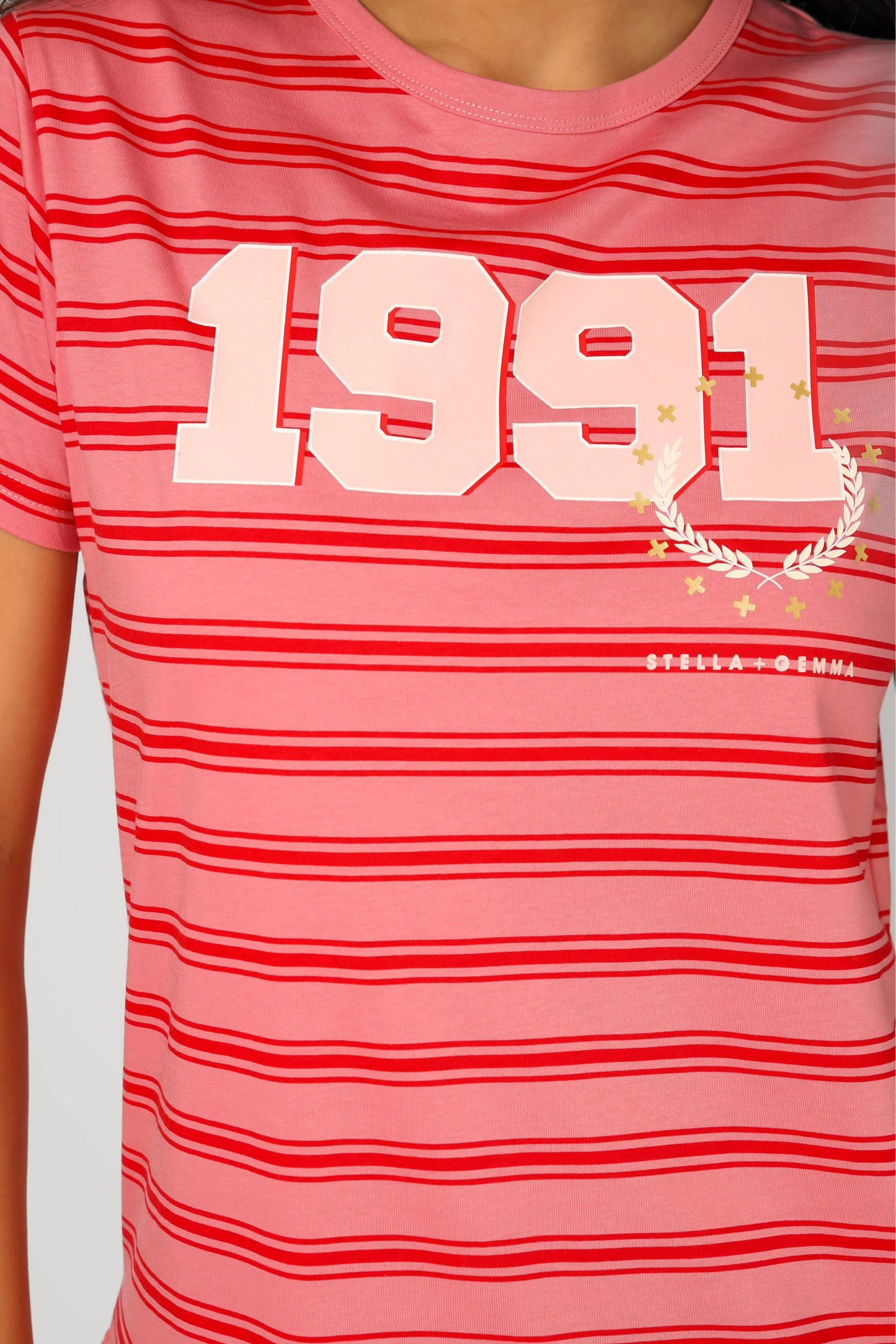 STELLA + GEMMA ACE TEE - STRIPE BASE 1991 PINK - THE VOGUE STORE