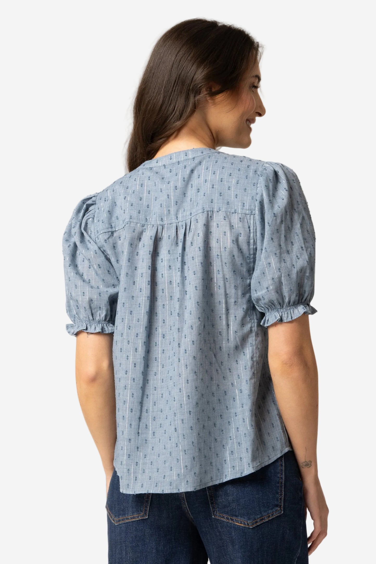 SEEKING LOLA BONITA TOP - DENIM SHIMMER - THE VOGUE STORE