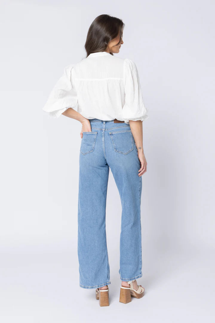 SEEKING LOLA CELIA TOP - WHITE LINES - THE VOGUE STORE