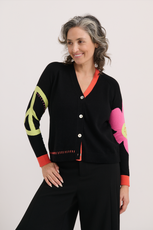 Z&P PEACE PLEASE CARDI - BLACK - THE VOGUE STORE