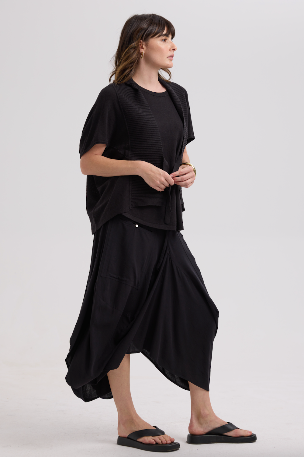 LD & CO DRAPE BOTTOM SKIRT - BLACK - THE VOGUE STORE