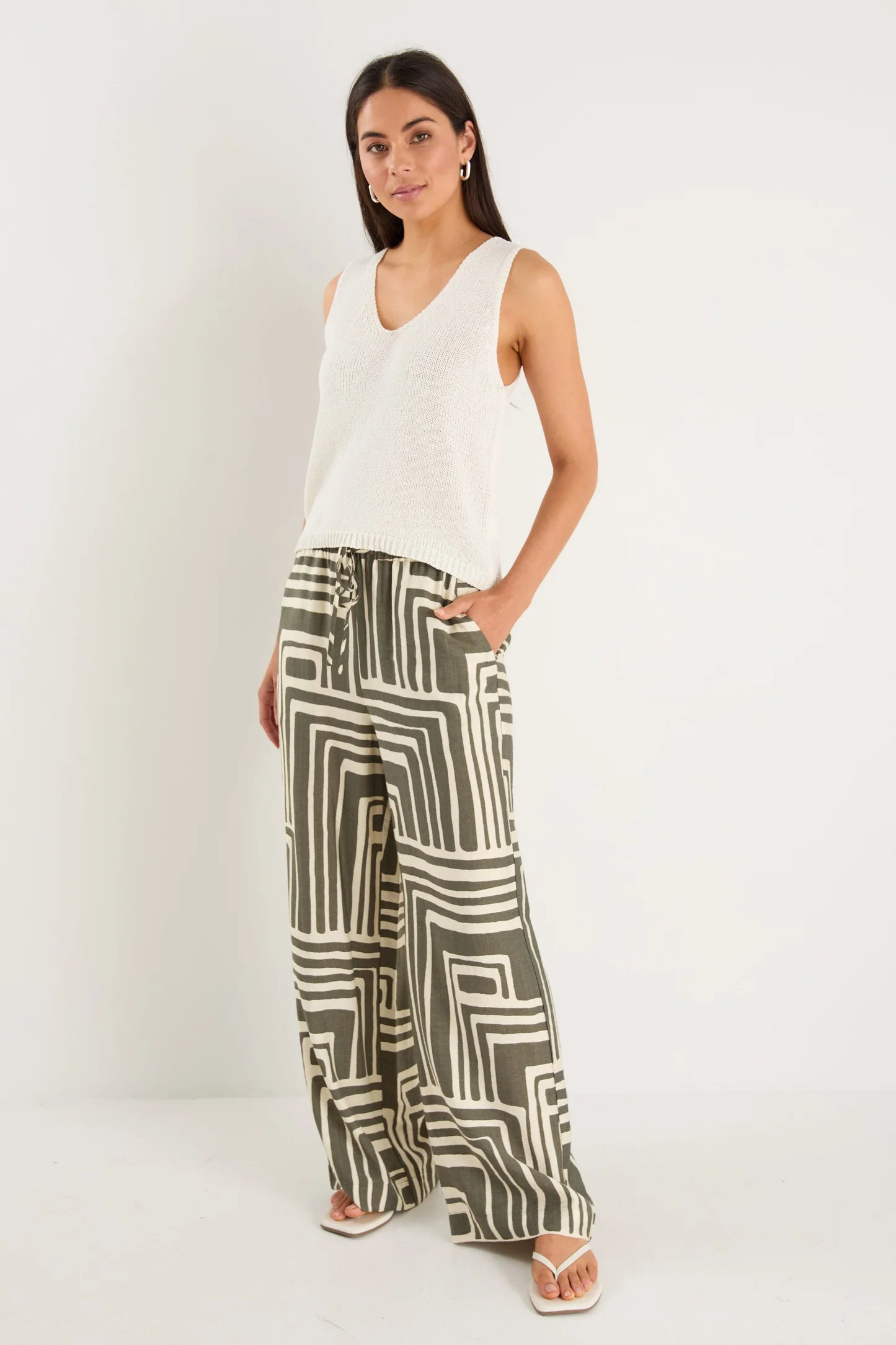 STORIES BE TOLD CONDUCT KHAKI MAZE PRINT PULL ON PANTS - THE VOGUE STORE