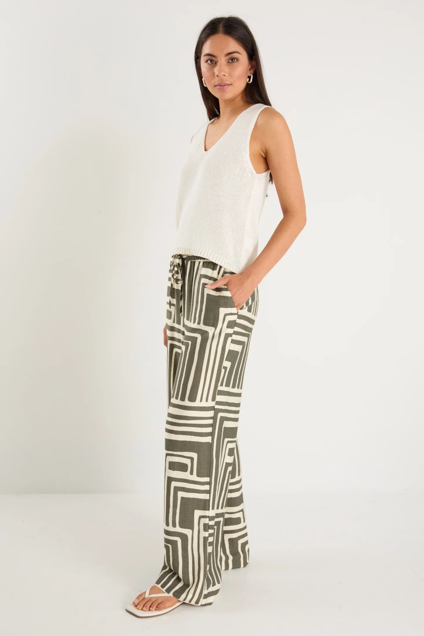 STORIES BE TOLD CONDUCT KHAKI MAZE PRINT PULL ON PANTS - THE VOGUE STORE