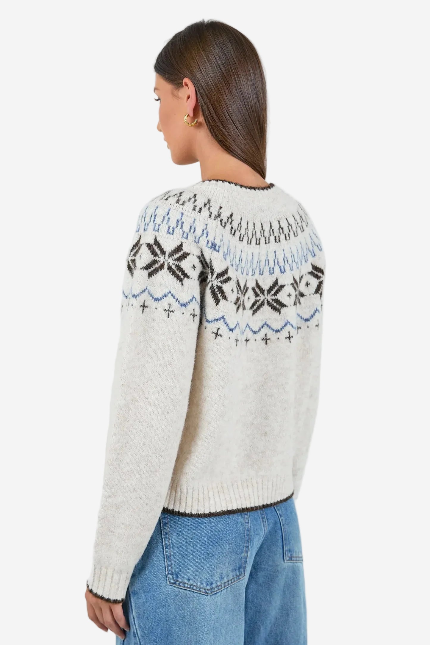 AMONG THE BRAVE SHETLAND FAIRISLE DETAIL CARDIGAN - OAT MARLE - THE VOGUE STORE