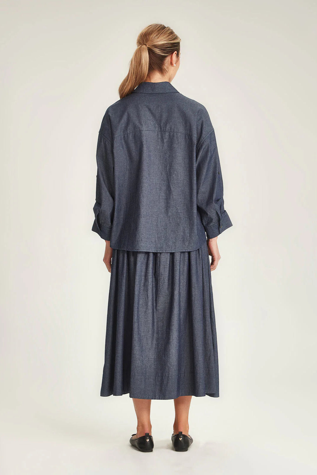SILLS LORI CHAMBRAY SKIRT - DARK INDIGO - THE VOGUE STORE