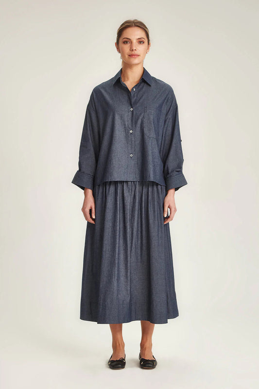 SILLS LORI CHAMBRAY SKIRT - DARK INDIGO - THE VOGUE STORE