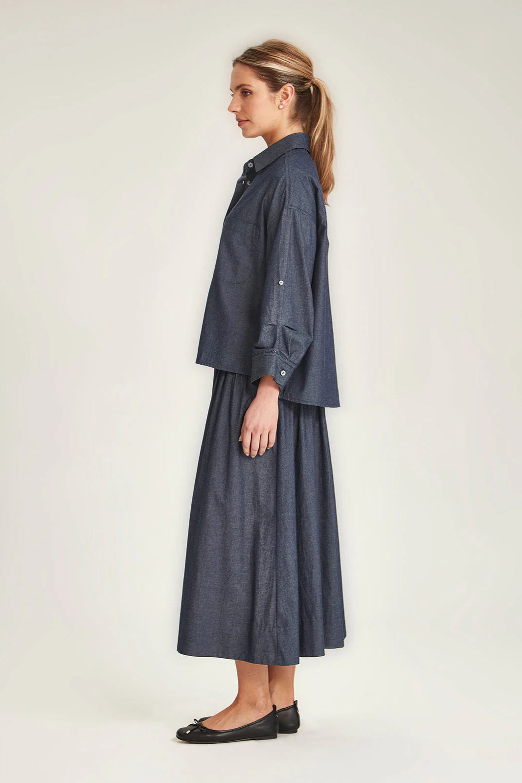 SILLS LORI CHAMBRAY SKIRT - DARK INDIGO - THE VOGUE STORE