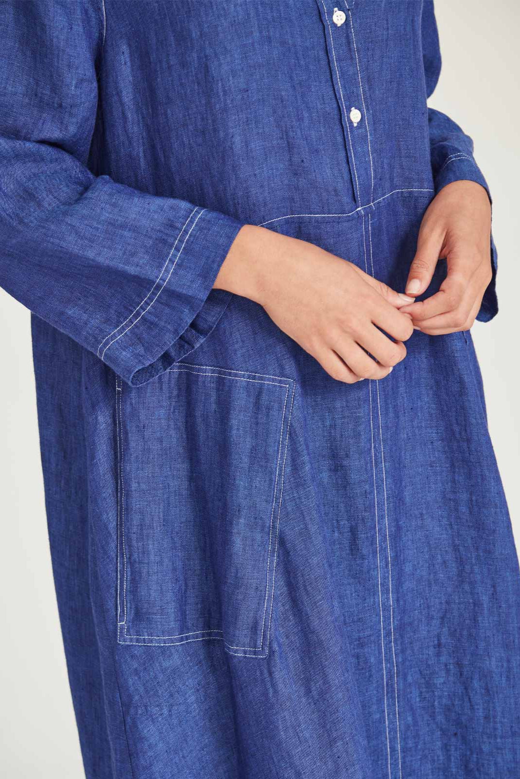 SILLS SOPHIA LINEN SHIRTDRESS - IRIS - THE VOGUE STORE