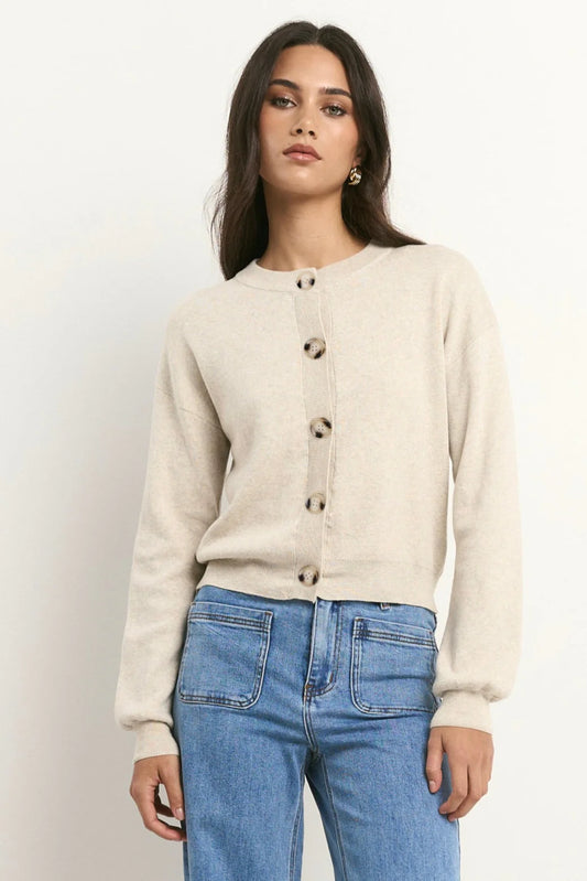 IVY + JACK SOLAR OAT COTTON FINE KNIT CREW CARDIGAN  - THE VOGUE STORE