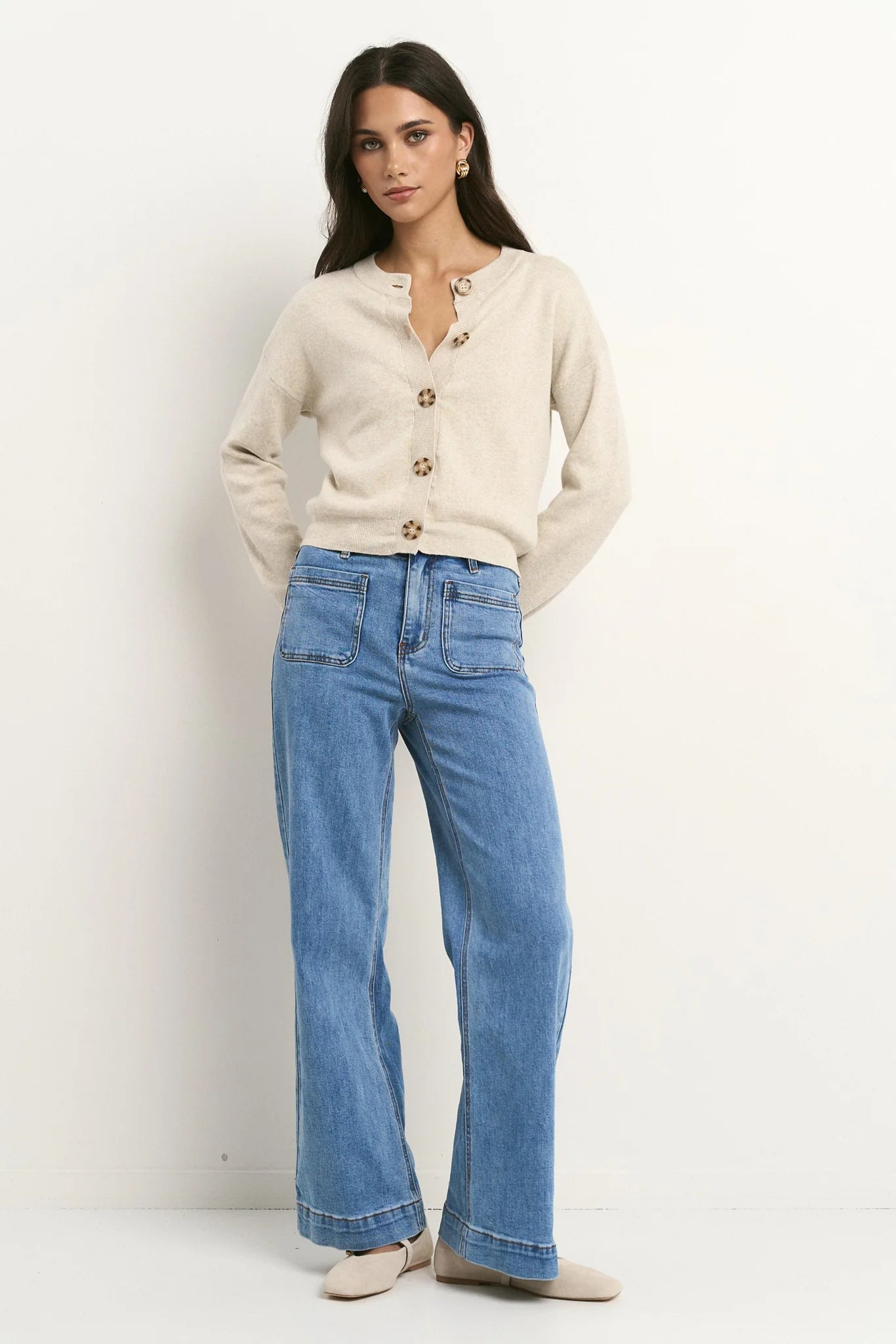 IVY + JACK SOLAR OAT COTTON FINE KNIT CREW CARDIGAN  - THE VOGUE STORE