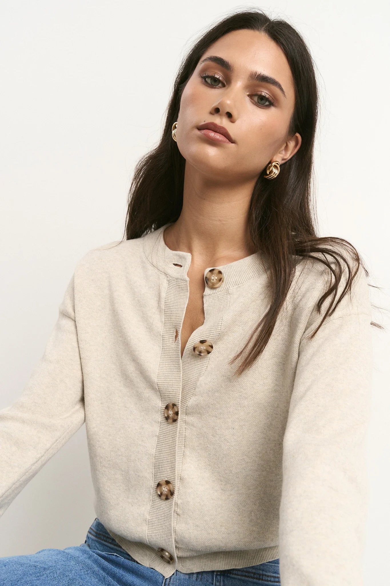 IVY + JACK SOLAR OAT COTTON FINE KNIT CREW CARDIGAN  - THE VOGUE STORE