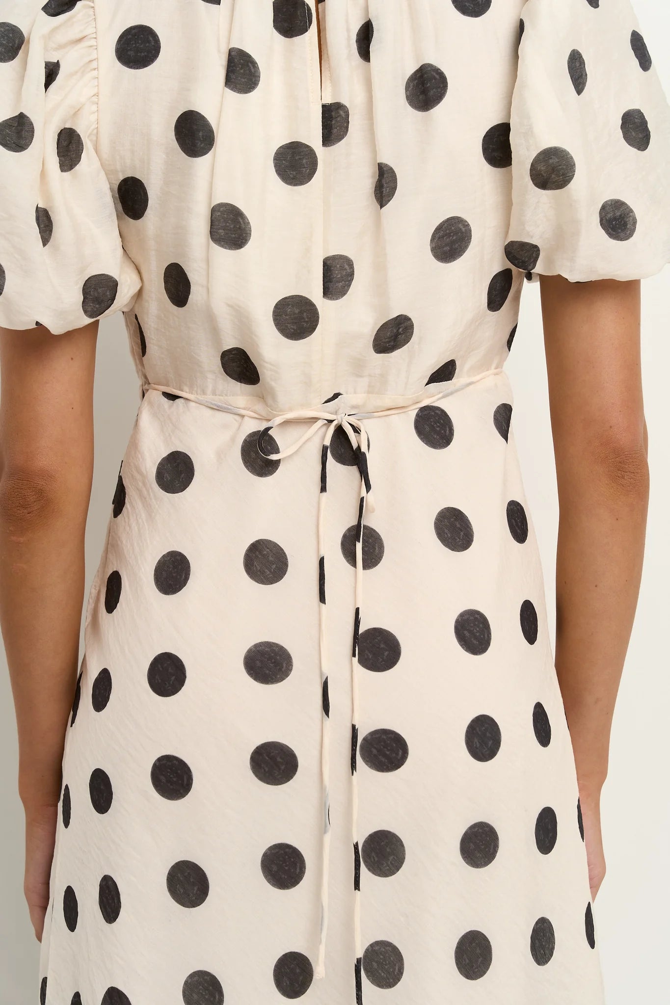 STORIES BE TOLD STAGE CREAM BLACK POLKA DOT PUFF SLEEVE FLOATY MAXI DRESS - THE VOGUE STORE