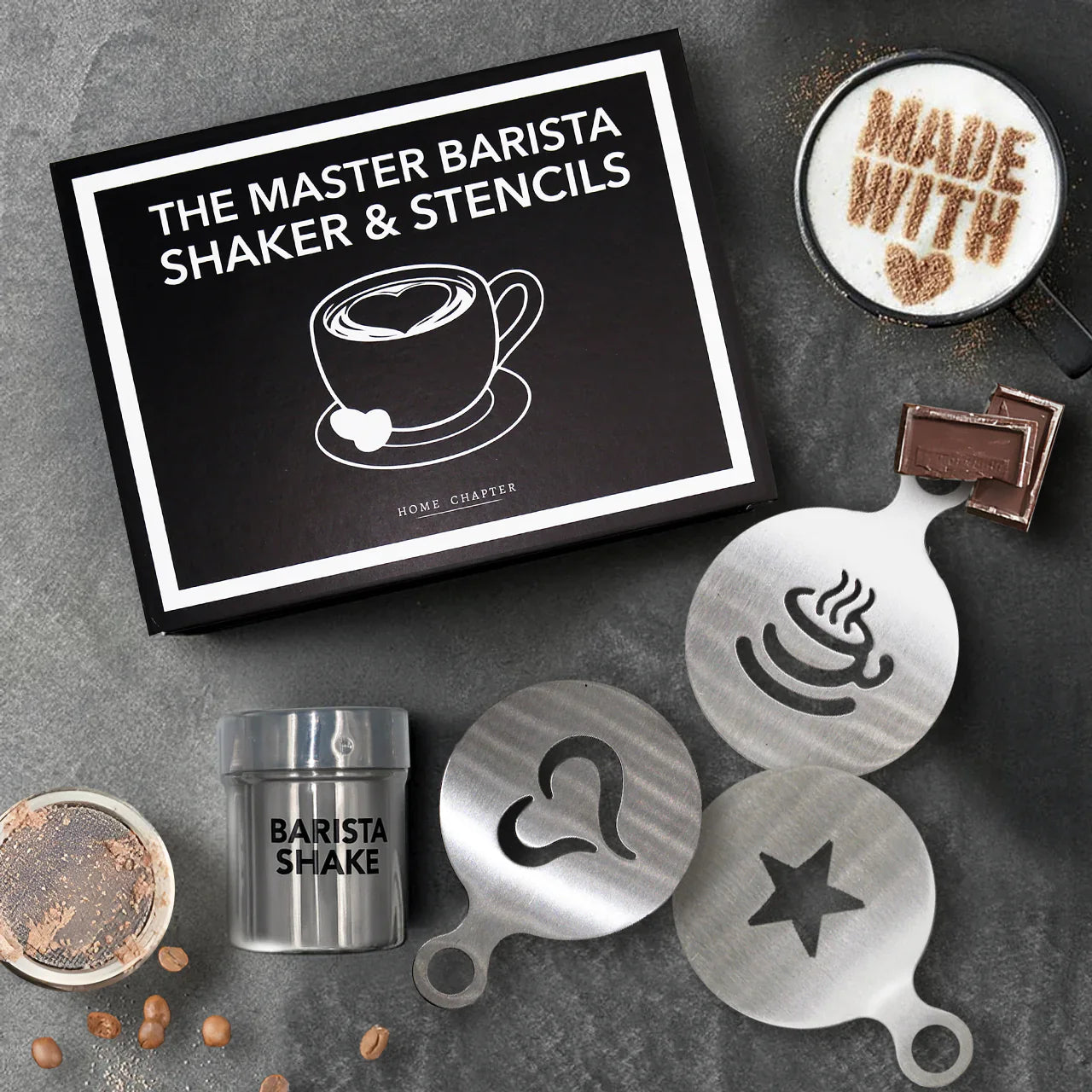 THE MASTER BARISTA SHAKER & STENCILS BOX SET