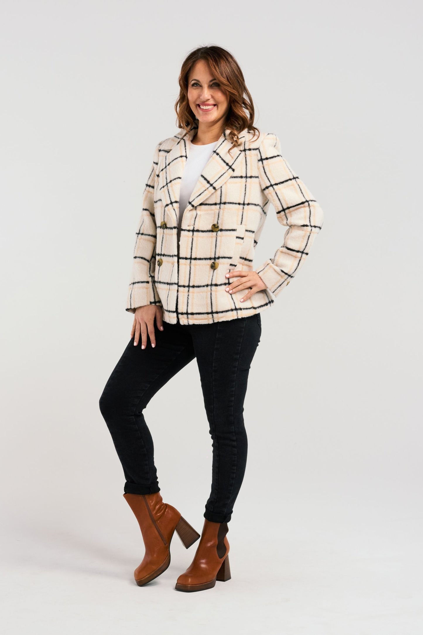 ZAFINA VEDA COAT - BEIGE PLAID - THE VOGUE STORE