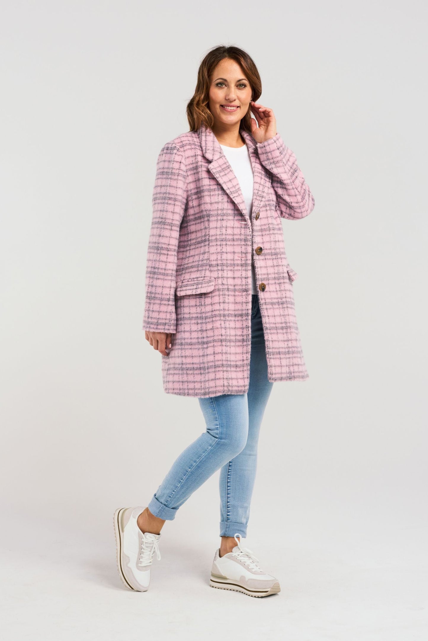 ZAFINA VERA COAT - PINK GRID - THE VOGUE STORE