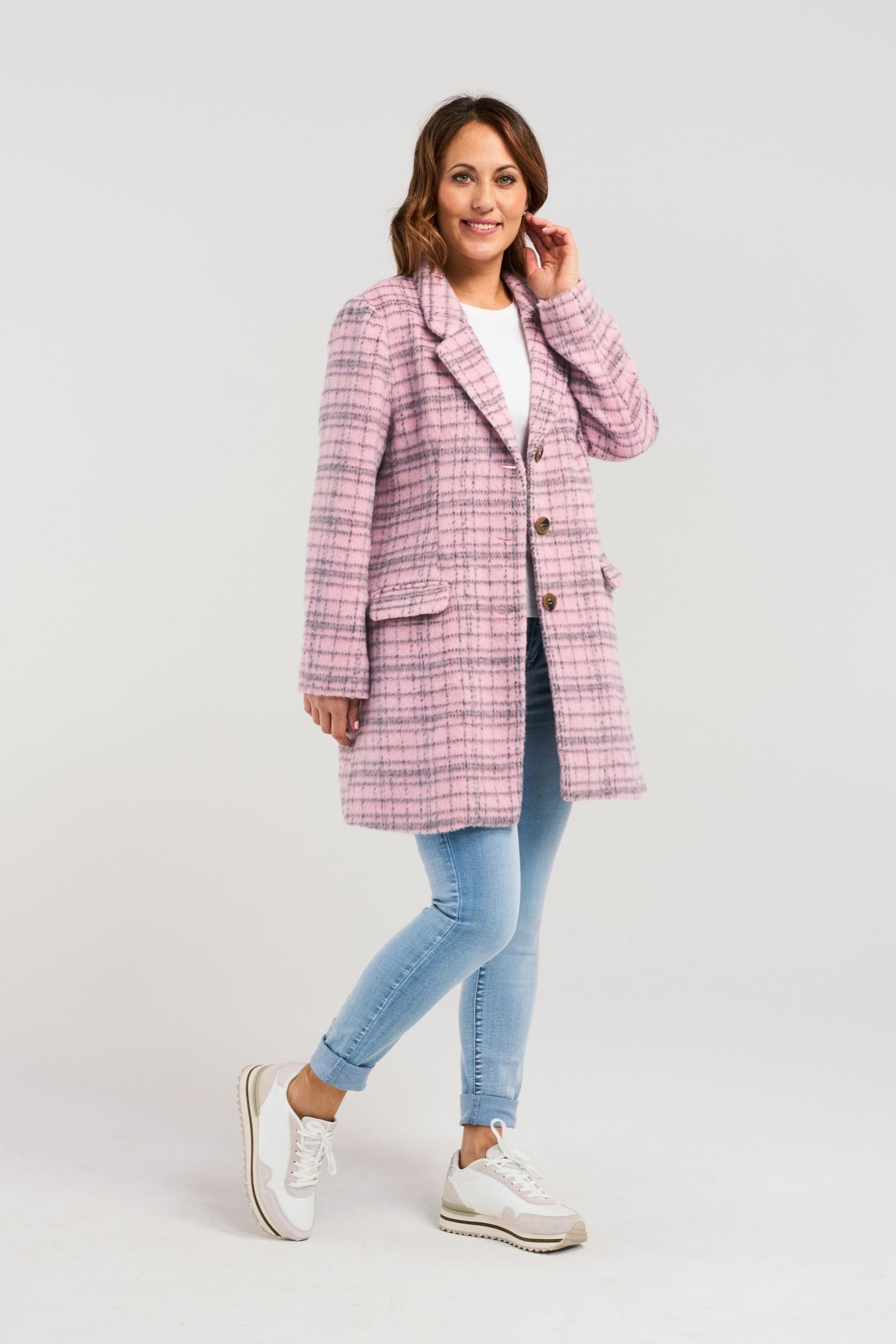 ZAFINA VERA COAT - PINK GRID - THE VOGUE STORE