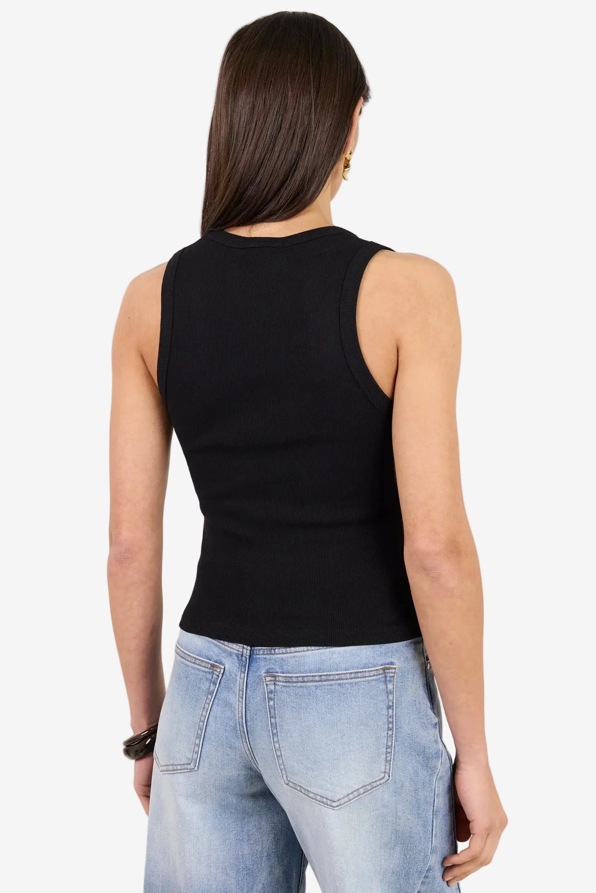 AMONG THE BRAVE VALE BLACK V NECK RIB TANK - THE VOGUE STORE