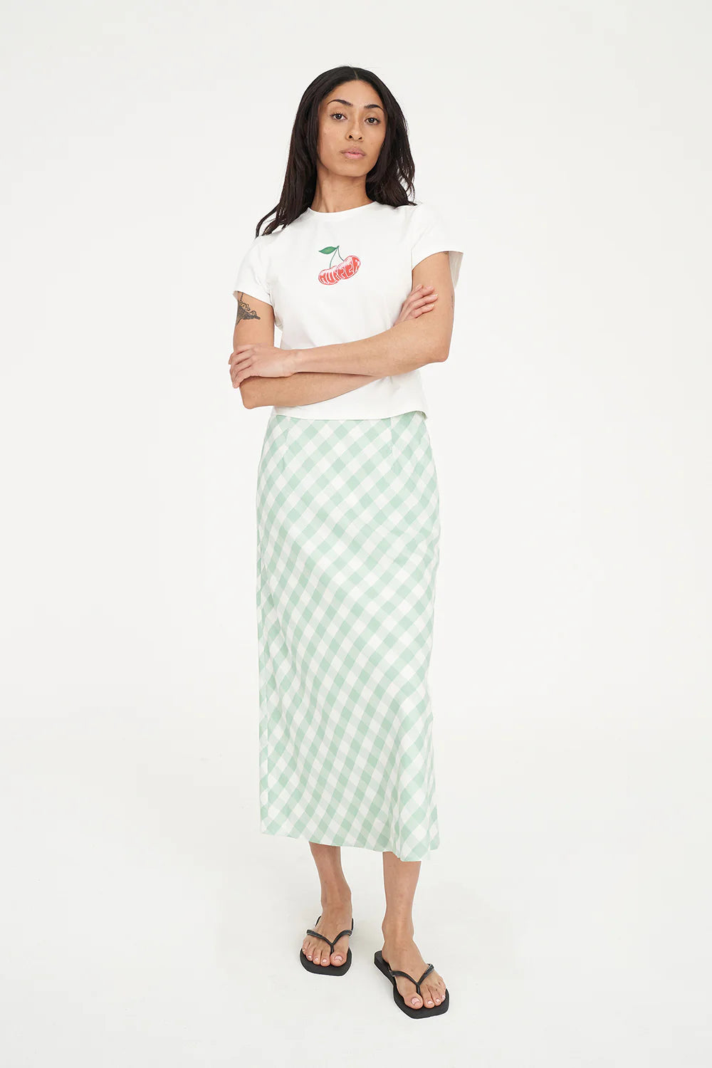 HUFFER CELINE LILA MIDI SKIRT - MATCHA/CHALK - THE VOGUE STORE