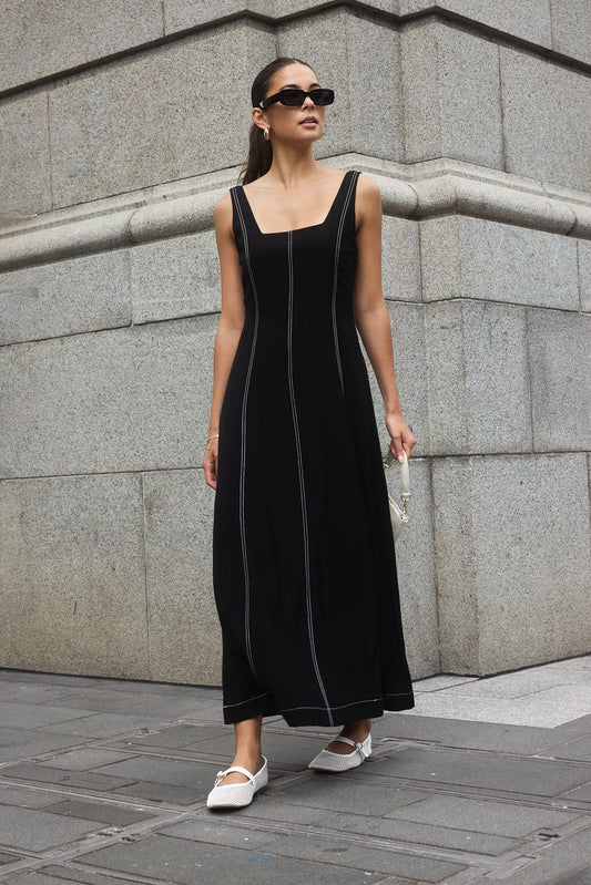 STORIES TO BE TOLD INDEX BLACK SLEEVELESS SQUARE NECK CONTRAST MAXI DRESS - BLACK - THE VOGUE STORE