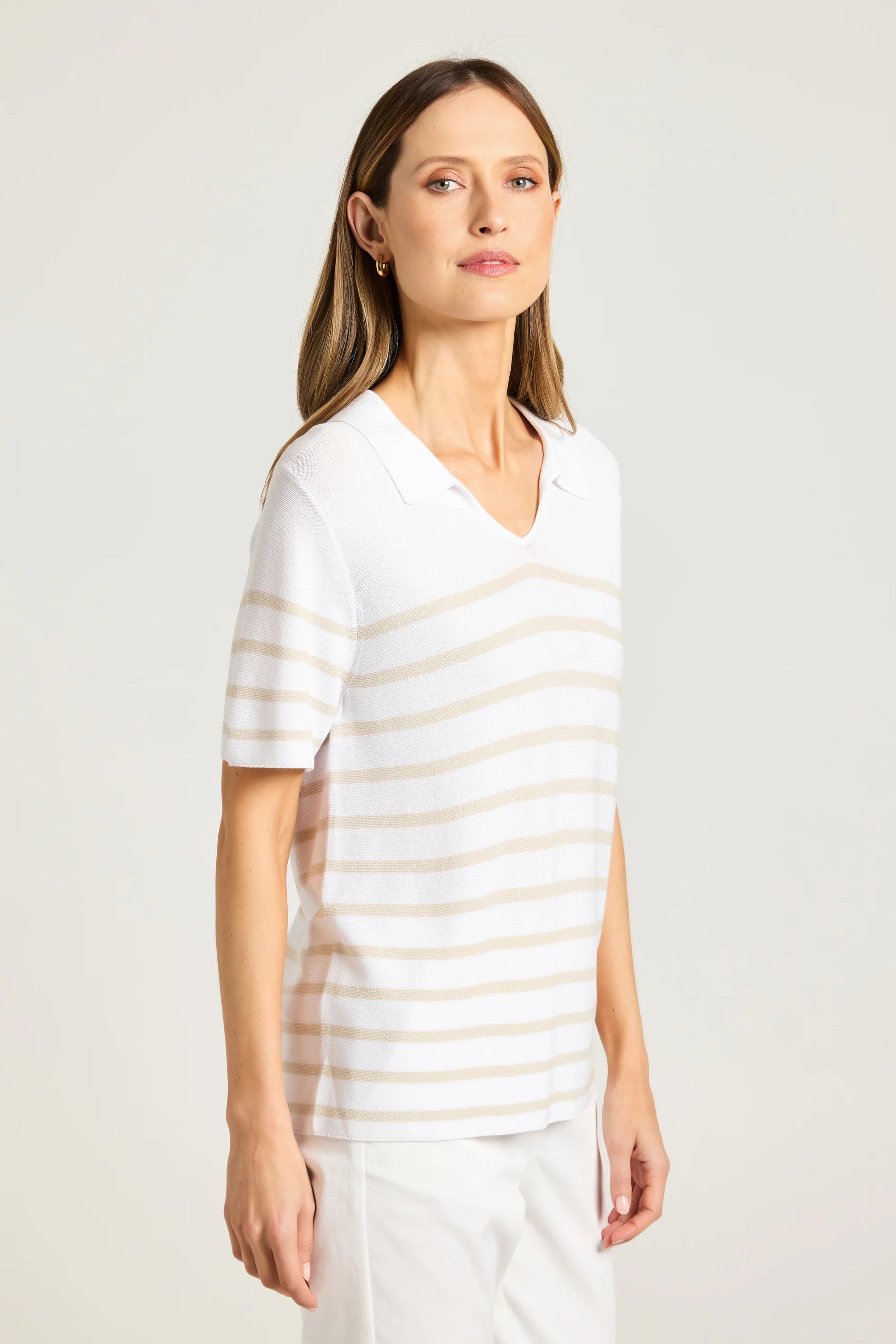 YARRA TRAIL LIBERTY KNIT - STONE/WHITE - THE VOGUE STORE