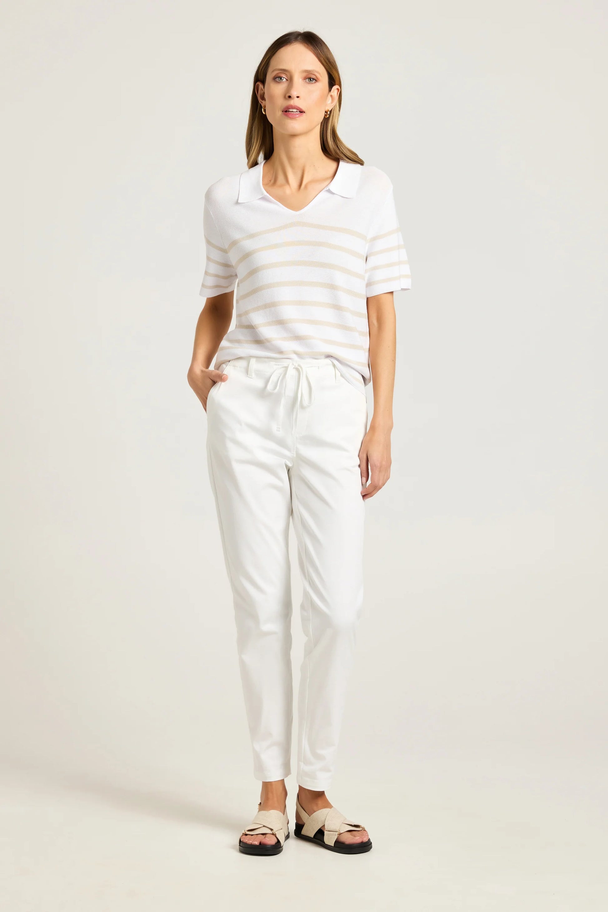 YARRA TRAIL LIBERTY KNIT - STONE/WHITE - THE VOGUE STORE
