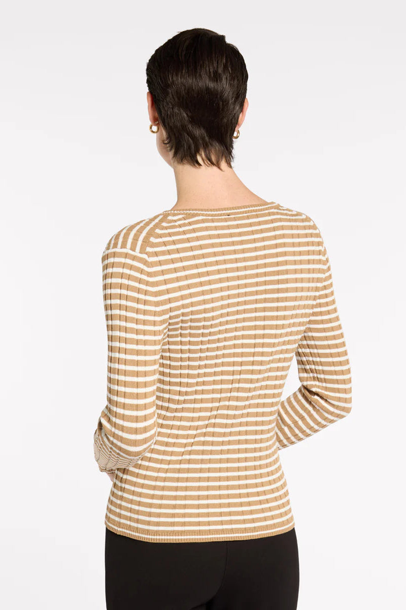 MARCO POLO FINE STRIPE RIB KNIT - TAN/IVORY - THE VOGUE STORE